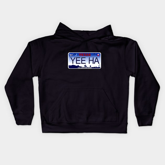 Yee Ha Texas License Plate Kids Hoodie by Mel's Designs